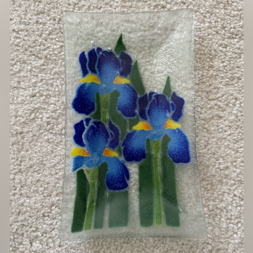 Peggy Karr- Three Irises Glass Rectangle Dish